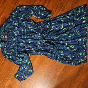 Maeve Blue and Green Patterned Long Sleeve Dress